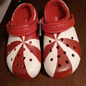 CROCS Adult Red and White Glitter Slippers